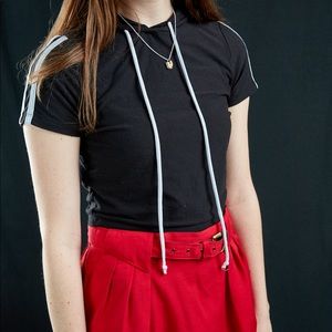 Stretchy Black Crop Hoodie with White Stripes